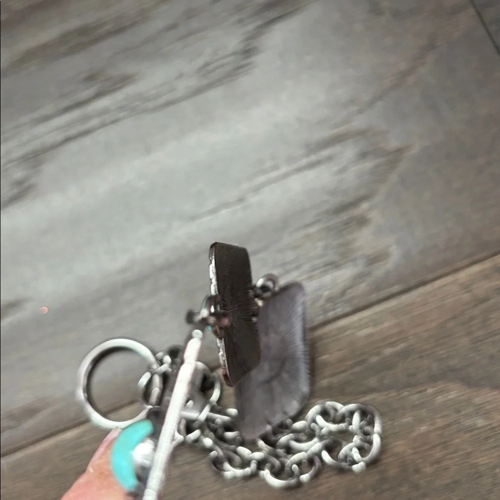 American Bison chain belt,silvertone rectangles w/ faux turquoise stones,trendy - Picture 5 of 5